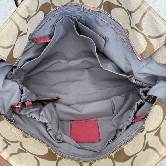 Coach Signature Khaki Canvas & Pink Leather Large Diaper Bag  Tote F19202 - Picture 12 of 16